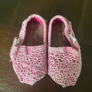TOMS pink lace overlay shoes